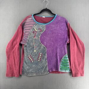 Vintage 90s Y2K Nepal? Embroidered Bohemian Long Sleeve Top No Tags M/L?